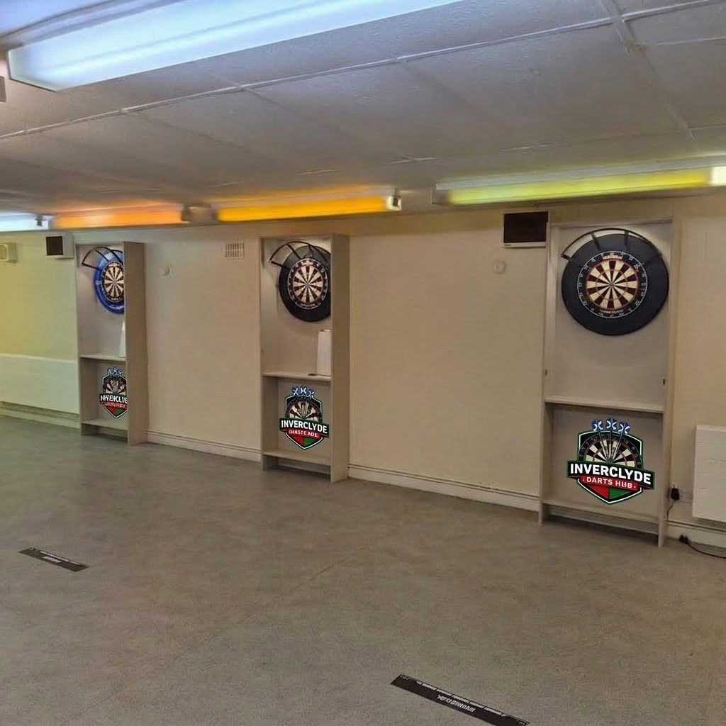 Practice bays at Auchmountain Glen Project Hall, each with its own dartboard